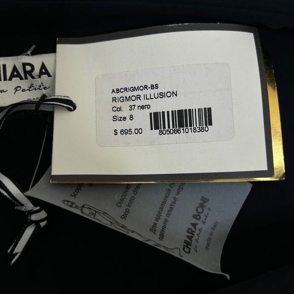 Chiara Boni Mini Dress Size 8 Black Cocktail Retro A-Line Rigmore Illusion Italy - Picture 10 of 10